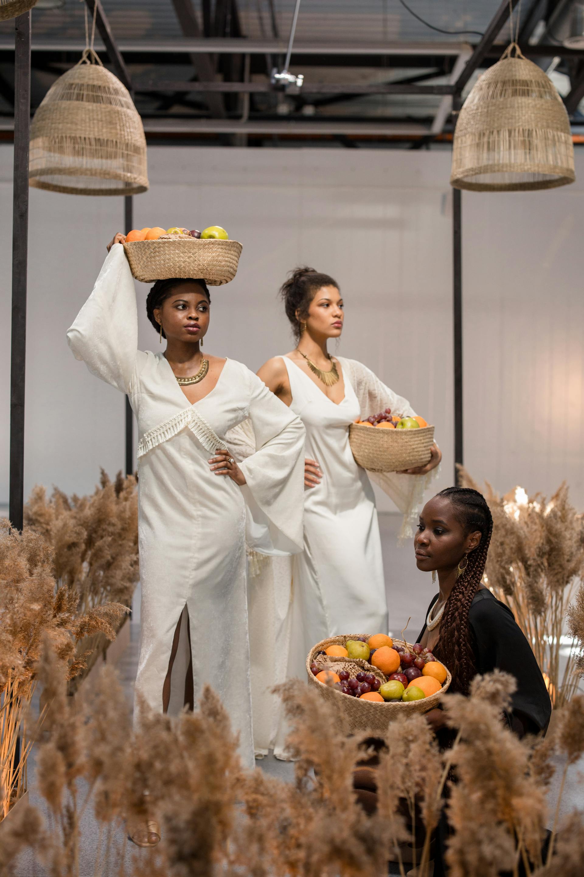 Editorial fashion scene with layered styling and accessories
